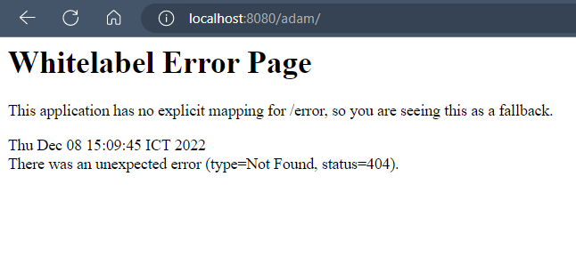 Response of /adam : 404 Not Found image